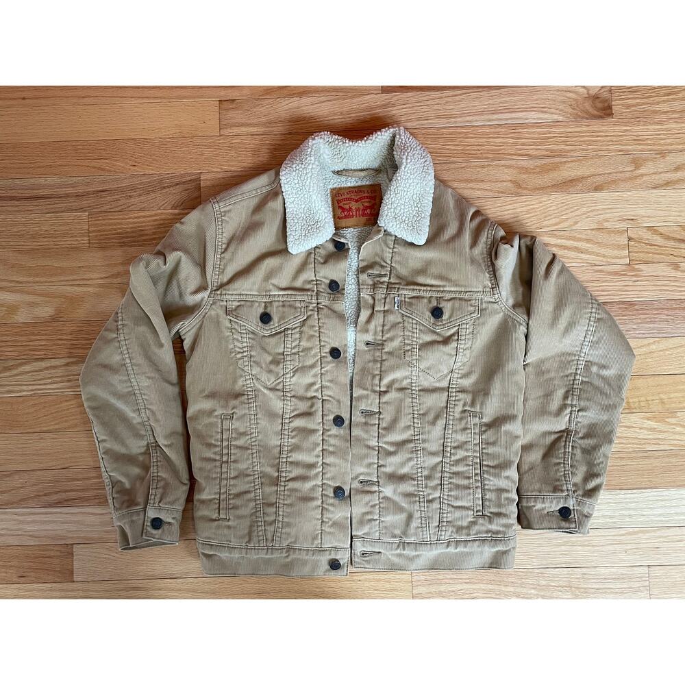 Levis Sherpa Trucker Tan Courdoroy Size S